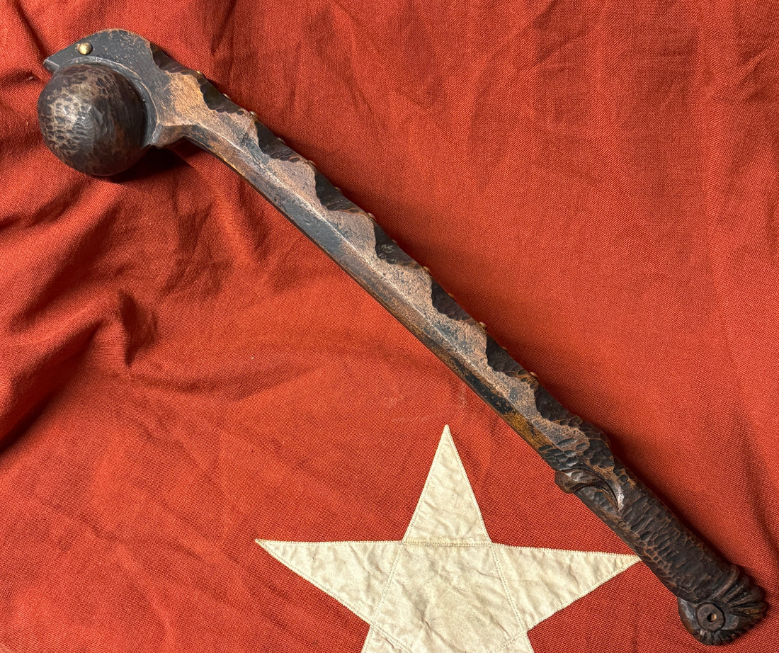 Antique Native American Ball-Headed War Club - Effigy Carved Handle &amp; Brass Trade Tacks (Eastern Woodlands/Great Lakes)
