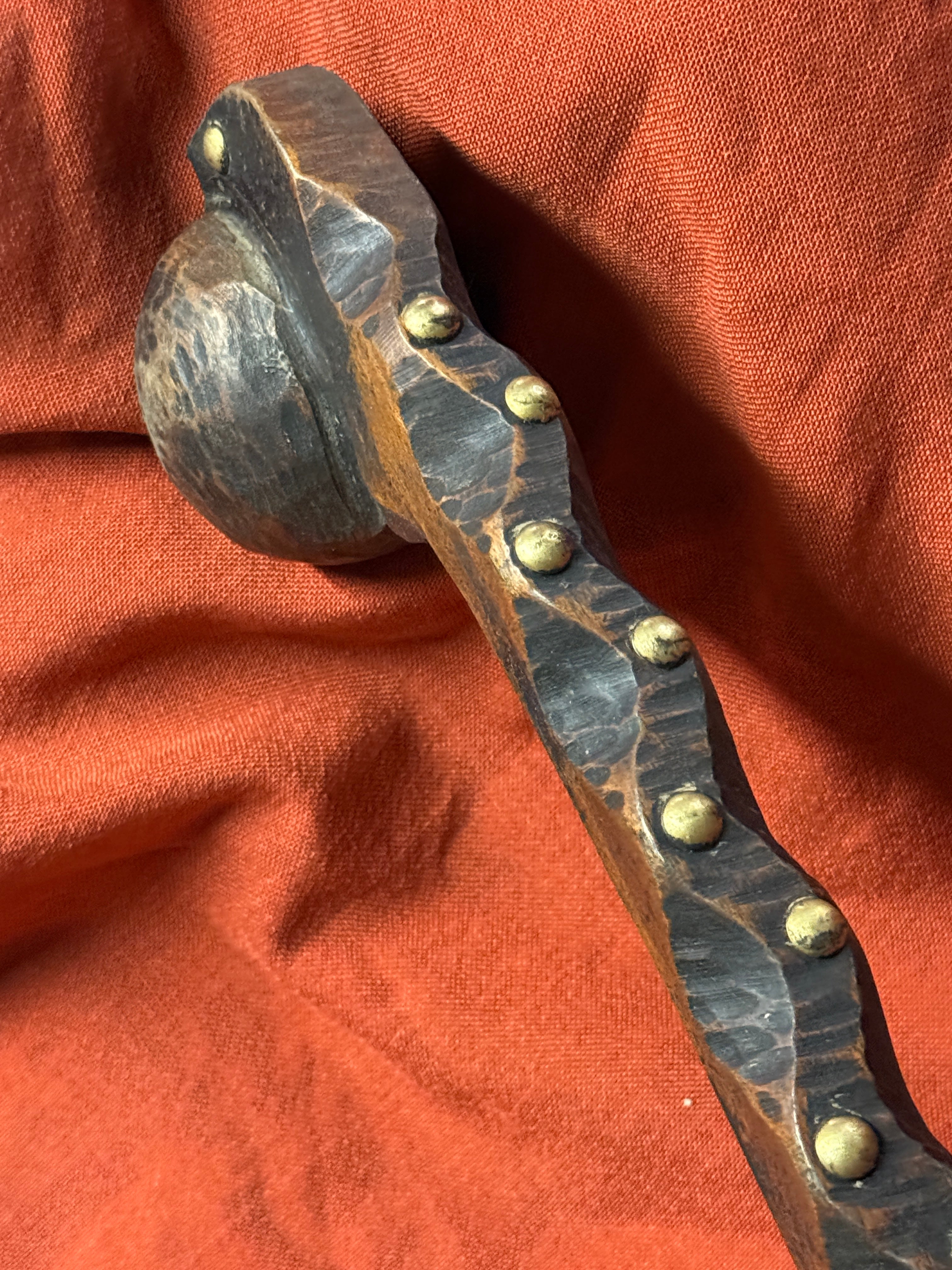 Antique Native American Ball-Headed War Club - Effigy Carved Handle &amp; Brass Trade Tacks (Eastern Woodlands/Great Lakes)