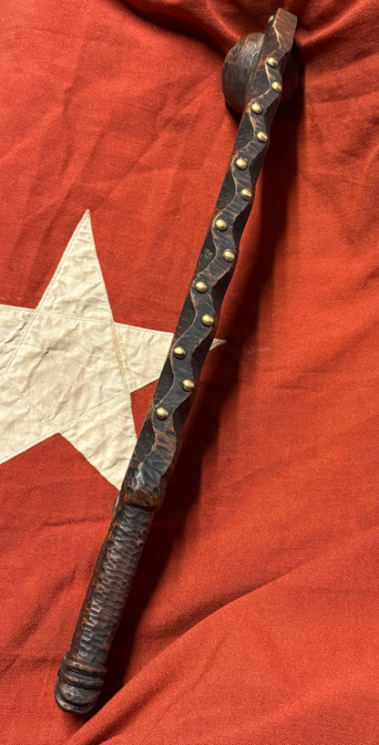 Antique Native American Ball-Headed War Club - Effigy Carved Handle &amp; Brass Trade Tacks (Eastern Woodlands/Great Lakes)
