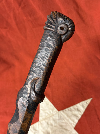 Antique Native American Ball-Headed War Club - Effigy Carved Handle &amp; Brass Trade Tacks (Eastern Woodlands/Great Lakes)
