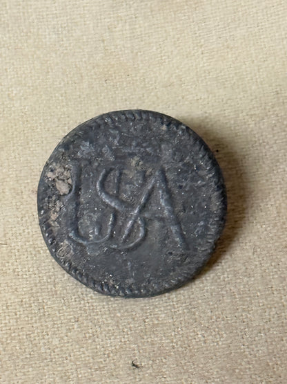 RARE Authentic Revolutionary War Continental Army "USA" Script Pewter Coat Button - Circa 1777-1784 (Excavated Relic)