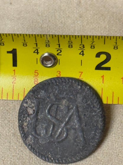 RARE Authentic Revolutionary War Continental Army "USA" Script Pewter Coat Button - Circa 1777-1784 (Excavated Relic)