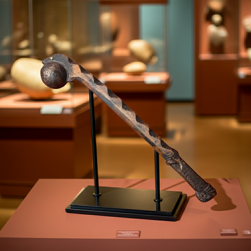 Antique Native American Ball-Headed War Club - Effigy Carved Handle &amp; Brass Trade Tacks (Eastern Woodlands/Great Lakes)
