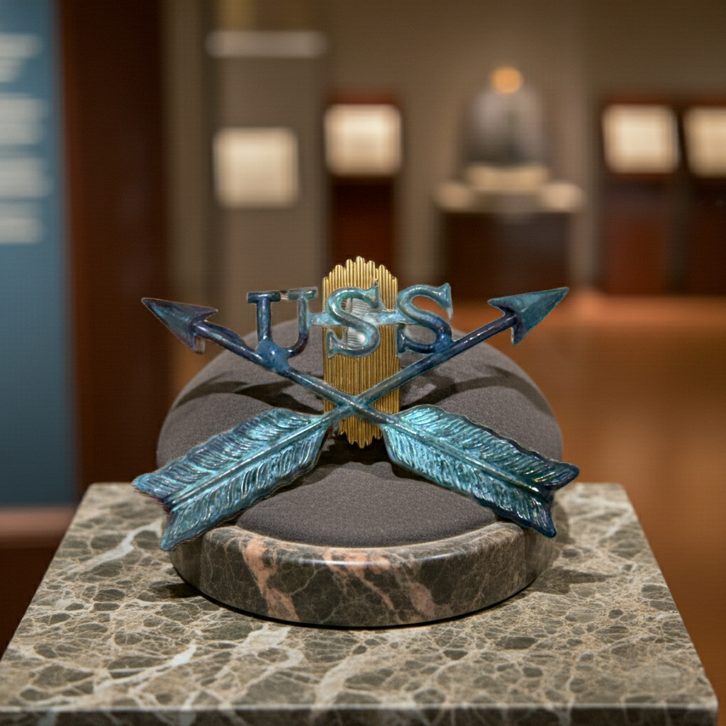 RARE Authentic Indian Wars US Army United States Scouts (USS) Crossed Arrows Hat Badge (c. 1870s-1890s) - W/ Prongs